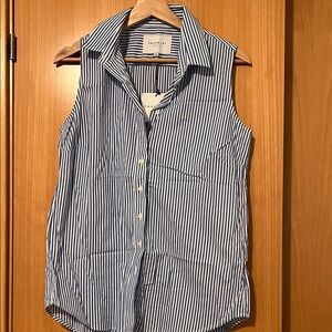 Theshirt Navy and White Striped Button-Up Blouse